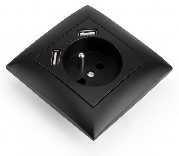Egyszeres földelt aljzat + 2x USB-A OSTE JNH003-G Black