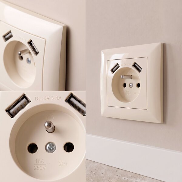 Egyszeres földelt aljzat + 2x USB-A OSTE JNH003-G Beige