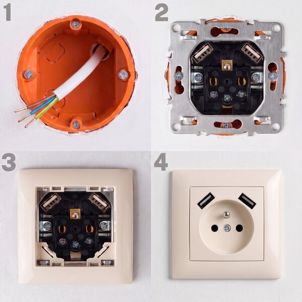 Egyszeres földelt aljzat + 2x USB-A OSTE JNH003-G Beige