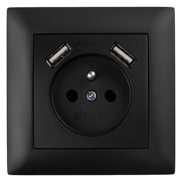 Egyszeres földelt aljzat + 2x USB-A OSTE JNH003-G Black