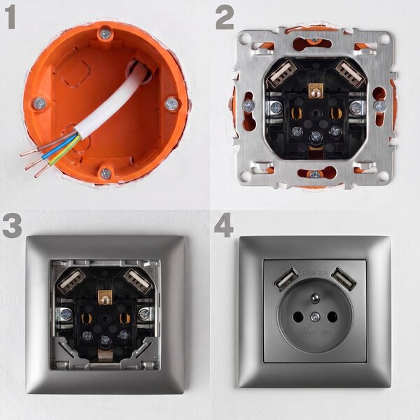 Egyszeres földelt aljzat + 2x USB-A OSTE JNH003-G Grey