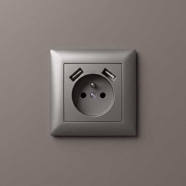 Egyszeres földelt aljzat + 2x USB-A OSTE JNH003-G Grey