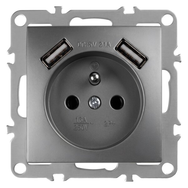 Egyszeres földelt aljzat + 2x USB-A OSTE JNH003-G Grey