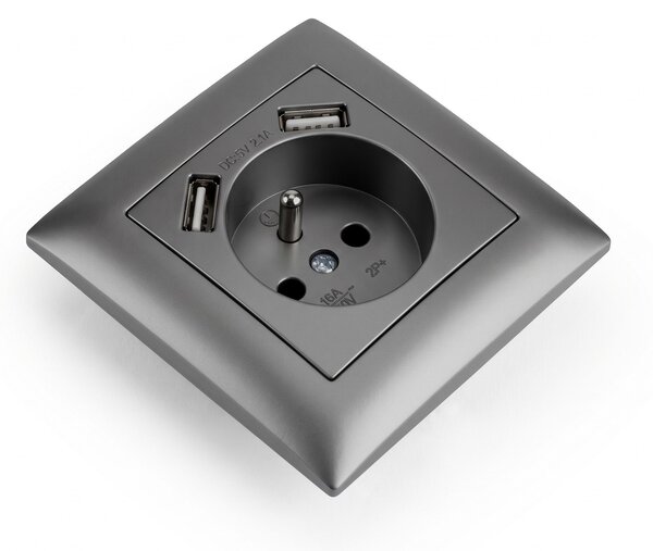 Egyszeres földelt aljzat + 2x USB-A OSTE JNH003-G Grey