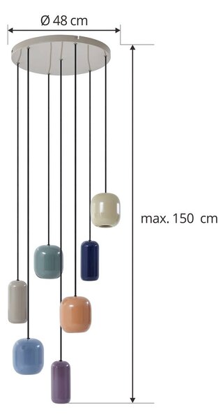 Lucande függőlámpa Narion, kerek, 7-light, színes, fém, dimmelhető, Többszínű, Nappali / Étkező, fém, Dizájn