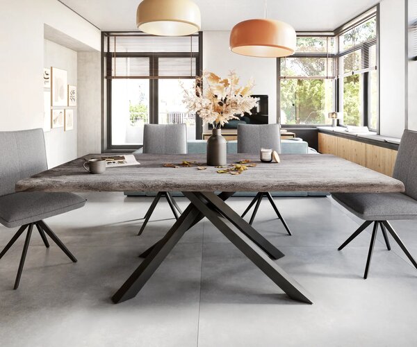 DELIFE Étkezőasztal Edge 200x100 XL akác platina kereszt láb téglalap fekete Live-Edge