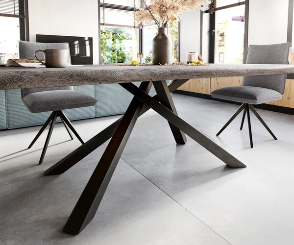 DELIFE Étkezőasztal Edge 200x100 XL akác platina kereszt láb téglalap fekete Live-Edge