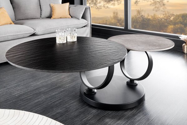 DANCING RINGS dohányzóasztal 80-134 cm forgó kerámia fekete és szürke