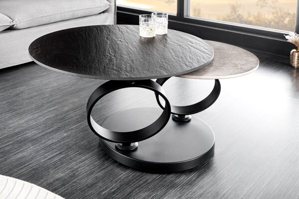 DANCING RINGS dohányzóasztal 80-134 cm forgó kerámia fekete és szürke