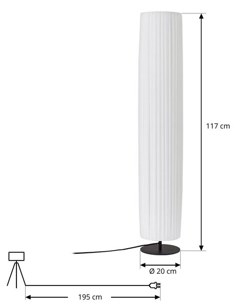 Lindby Virelle álló világítás, fehér, textil, magasság 117 cm, E27, Fehér / opál, Nappali / Étkező, Textil / szövet / selyem