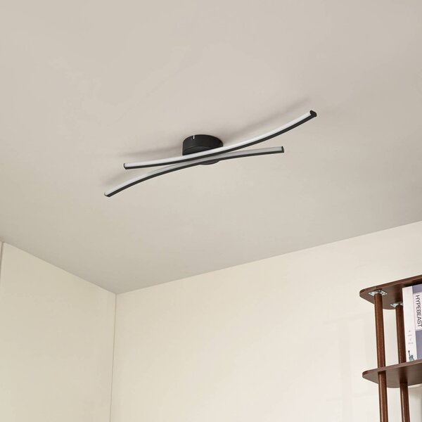 Lindby LED mennyezeti világítás Ravion, 90 cm, fekete, 3000 K, Fekete, Nappali / Étkező, Alumínium, Modern