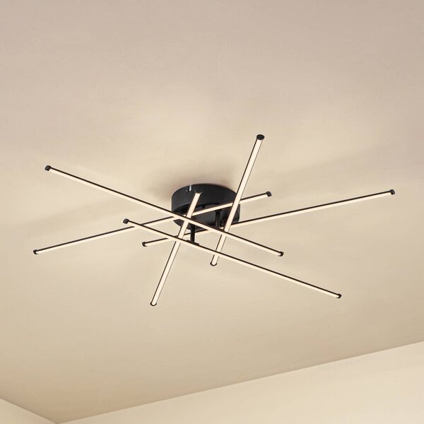 Lindby LED mennyezeti világítás Elviano, Ø 80 cm, fekete, 3000 K, Fekete, Nappali / Étkező, Alumínium, Modern