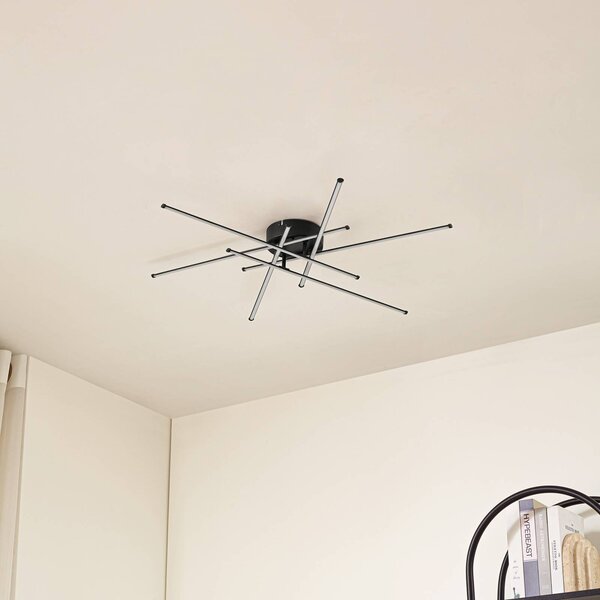 Lindby LED mennyezeti világítás Elviano, Ø 80 cm, fekete, 3000 K, Fekete, Nappali / Étkező, Alumínium, Modern
