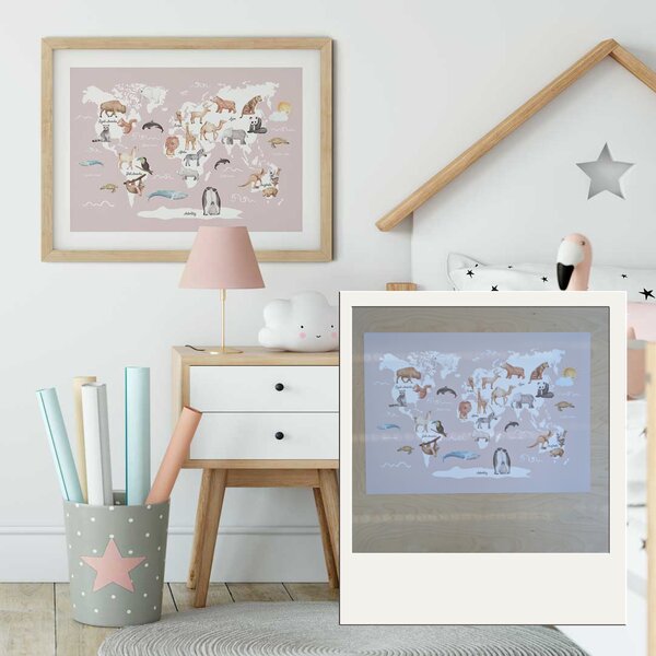 OUTLET - Világtérkép rózsaszín óceánnal (50*70cm)
