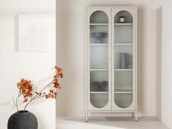 Könyvespolc Dallas 4410, Ajtókkal, Zárt, Fém, Üveg, 180x80x35cm, Bézs