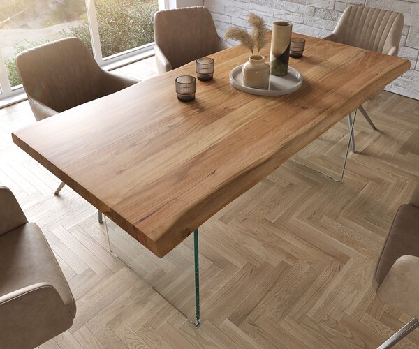 DELIFE Étkezőasztal Edge 180x90 XL akác természetes üveg Live-Edge