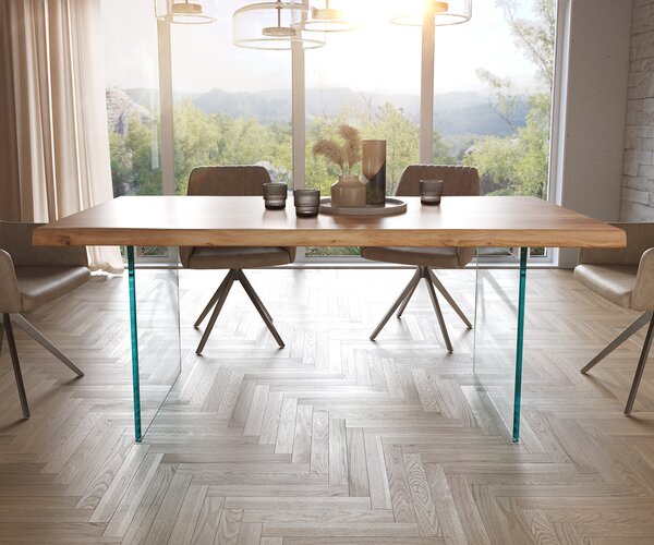 DELIFE Étkezőasztal Edge 180x90 XL akác természetes üveg Live-Edge