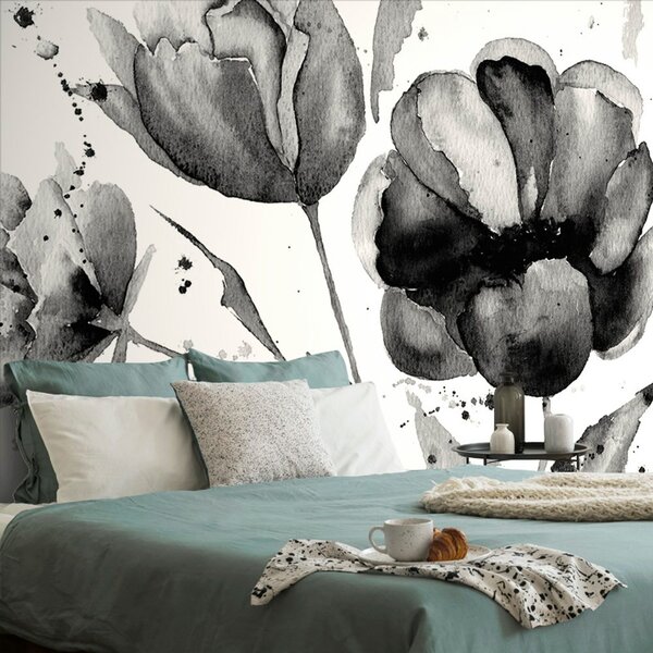 Tapéta csodás tulipán fekete fehérben