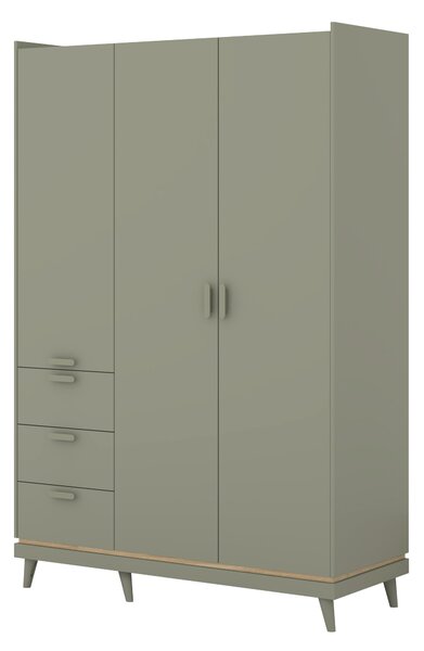 Gardróbszekrény Fertalu 100, Laminált forgácslap, 215x144x57cm, Zöld, Tölgy