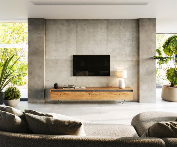DELIFE Design TV szekrény Stonegrace 240 cm akác természetes pala 4 ajtós