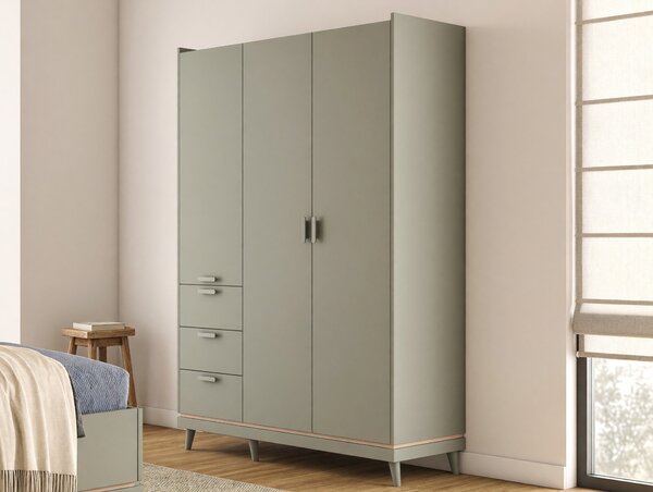 Gardróbszekrény Fertalu 100, Laminált forgácslap, 215x144x57cm, Zöld, Tölgy