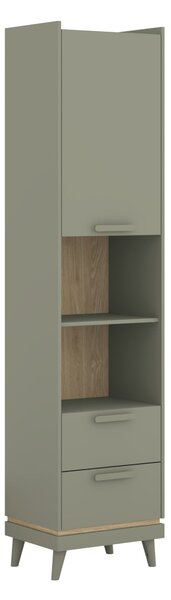Könyvespolc Fertalu 106, Ajtókkal, Zárt, Fiókokkal, Laminált forgácslap, 215x50x40cm, Zöld, Tölgy