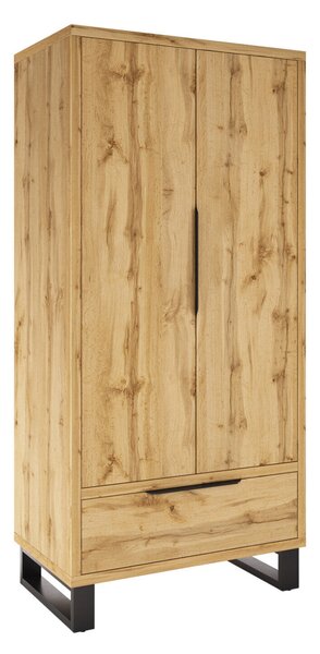 Gardróbszekrény Avicavu 113, Laminált forgácslap, 190x99x60cm, Wotan tölgy, Fekete
