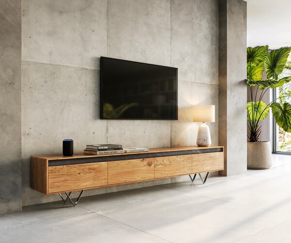 DELIFE Design TV szekrény Stonegrace 240 cm akác természetes pala 4 ajtós