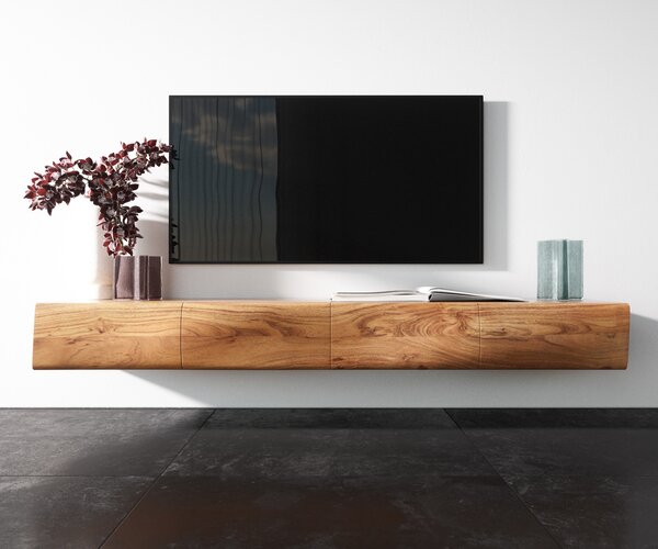 DELIFE TV szekrény New Live-Edge 175 cm akác természetes 4 ajtós lebegő