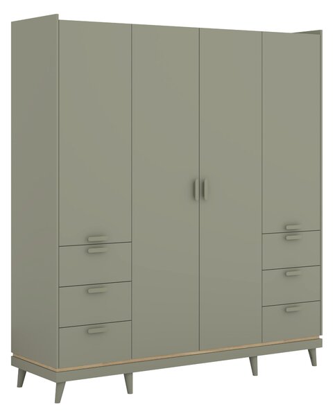Gardróbszekrény Fertalu 101, Laminált forgácslap, 215x190x57cm, Zöld, Tölgy