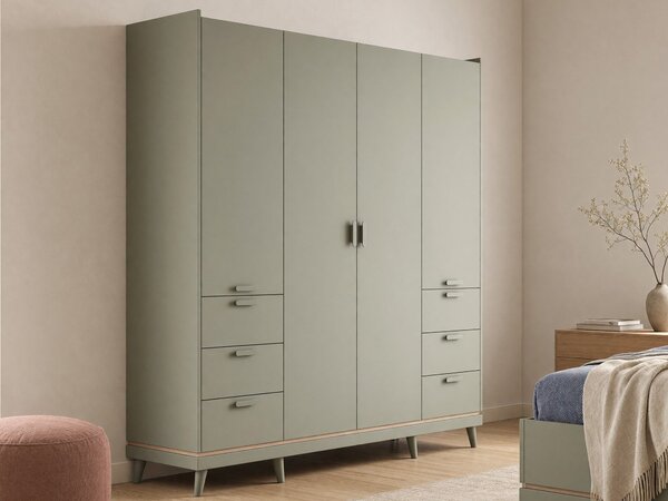 Gardróbszekrény Fertalu 101, Laminált forgácslap, 215x190x57cm, Zöld, Tölgy