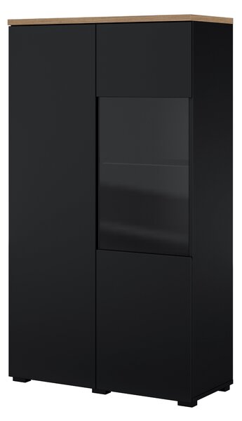 Könyvespolc Baletu 108, Ajtókkal, Zárt, Üveg, Laminált forgácslap, 140x80x35cm, Fekete, Tölgy