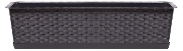 Rattan virágláda, Prosperplast Ratolla Case P 700, barna, 68,5 x 17,3 cm, magasság: 15 cm, alátéttel, 13 l, rattan hatású