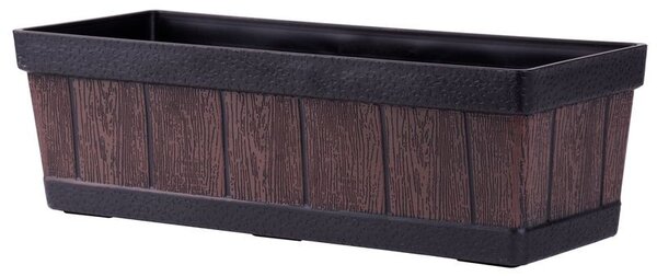 Műanyag virágláda, Strend Pro Garden Woodeff, sötétbarna, 47 x 15 cm, magasság: 17 cm, faerezetes mintázat, 9 l, fahatású