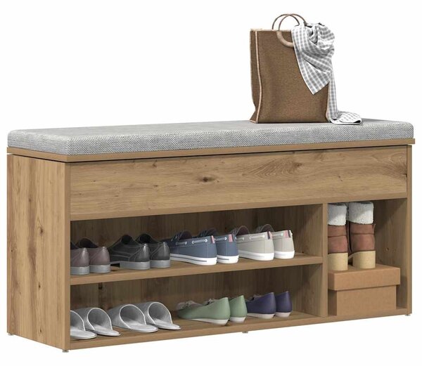 Kézműves tölgy színű szerelt fa cipőtároló pad 102x30,5x45 cm