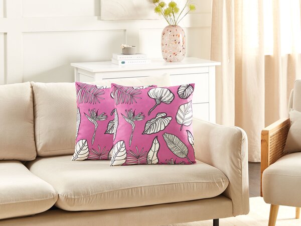 2 db díszpárna MALVA Bársony 45 x 45 cm Rózsaszín Virágmintás