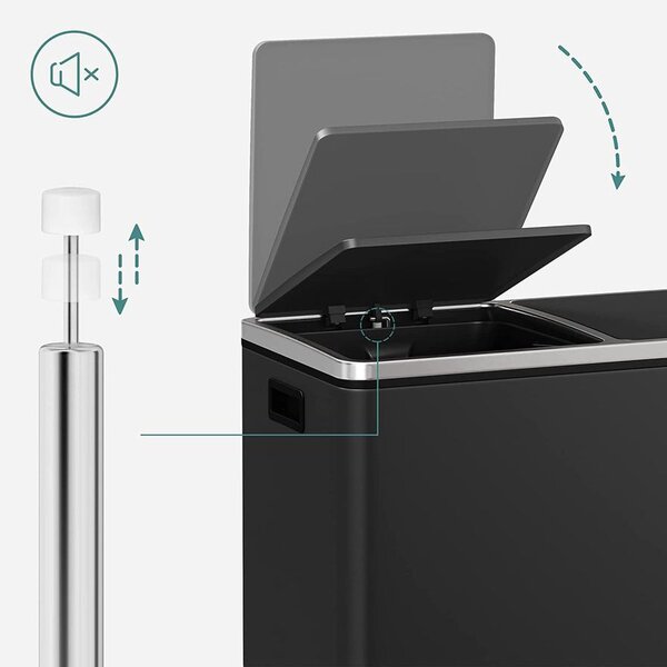 Légmentes fém pedálos dupla szemetes, 2 x 30L, 15 szemeteszsákkal, fekete