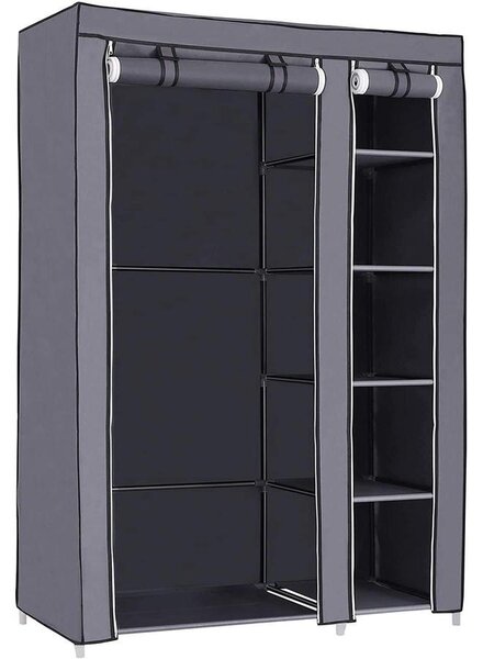 Szövet ruhásszekrény, mobil szekrény ruhasínnel, 110x45x175 cm, szürke