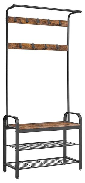 Kabáttartó, előszobafal cipőtartóval, 84 x 183 x 33,7 cm, rusztikus barna | VASAGLE