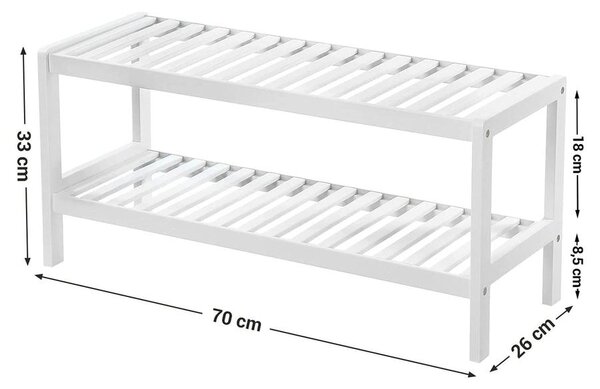 Bambusz tárolópolc, 2 szintes cipőtartó, fehér