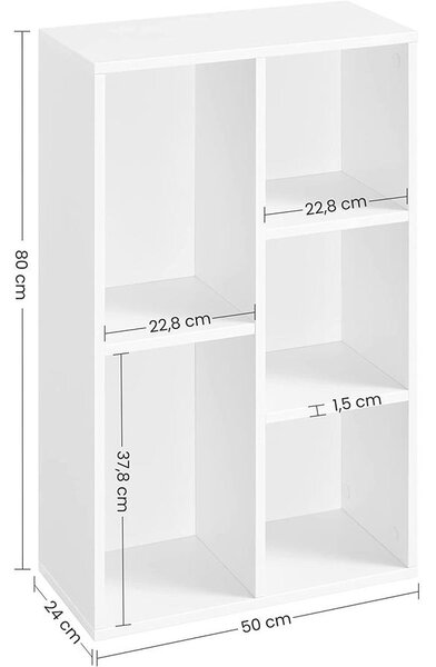 Könyvespolc 5 rekesszel 50 x 80 x 24 cm, Fehér