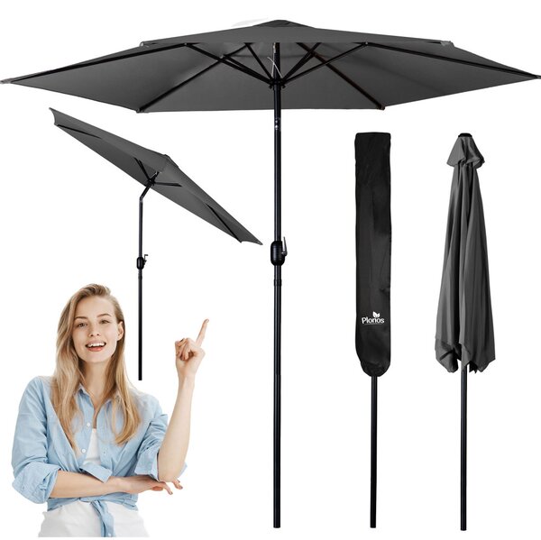 Kerti napernyő, Plonos PL-884, szürke, átmérő: 300 cm, magasság: 240 cm, összecsukható, 6 szegmens, acél váz, vízálló PE ponyva, 160 g/m2
