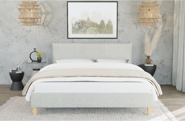Bézs kárpitozott franciaágy ágyráccsal 200x200 cm Tina – Ropez