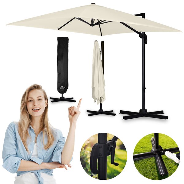 Kerti napernyő, Plonos PL-883, krémszínű, átmérő: 420 cm, 300 x 300 cm, szögletes, magasság: 250 cm, összecsukható, 8 szegmens, acél váz, vízálló PE ponyva, 210 g/m2
