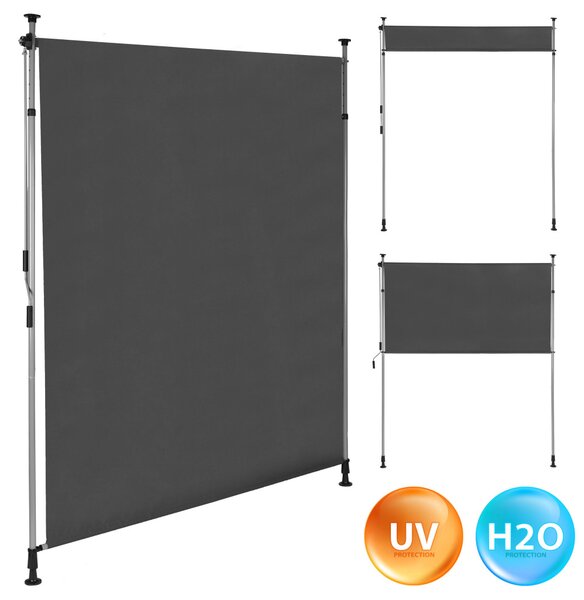 Függőleges napellenző, MultiGarden AW-039, szürke, szélesség: 200 cm, magasság: 215-310 cm, állítható magasság, kurblis, UV-álló, vízálló PE szövet, 180 g/m2