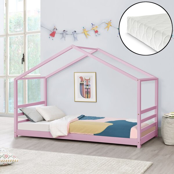 Házikó ágy Vardø 90x200 cm matraccal rózsaszín