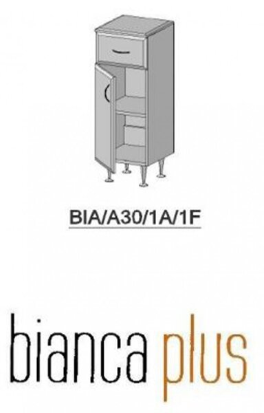 Bianca Plus 30 alacsony szekrény 1 ajtóval, 1 fiókkal, magasfényű fehér színben, jobbos