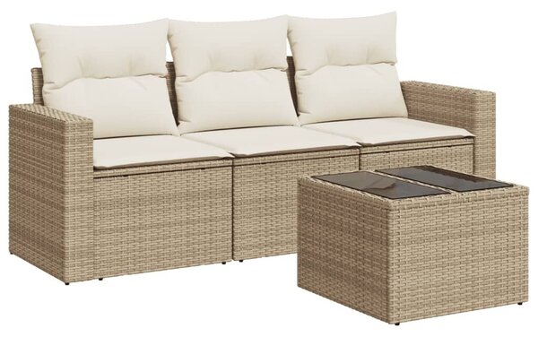 VidaXL 4 részes bézs polyrattan kerti ülőgarnitúra párnákkal