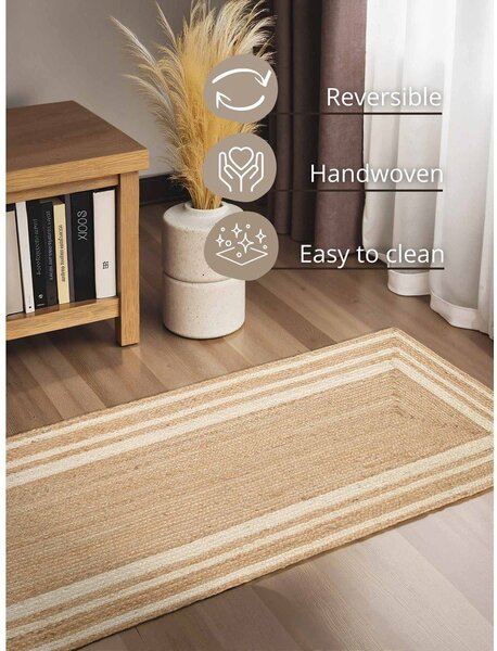 Krémszínű-natúr színű kétoldalas-kézi szövésű juta futószőnyeg 70x200 cm Jutta – Hanse Home