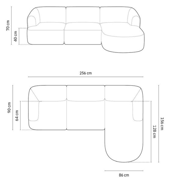 Bézs bársony sarokkanapé (jobb oldali-heverő résszel) Campi – Cosmopolitan Design